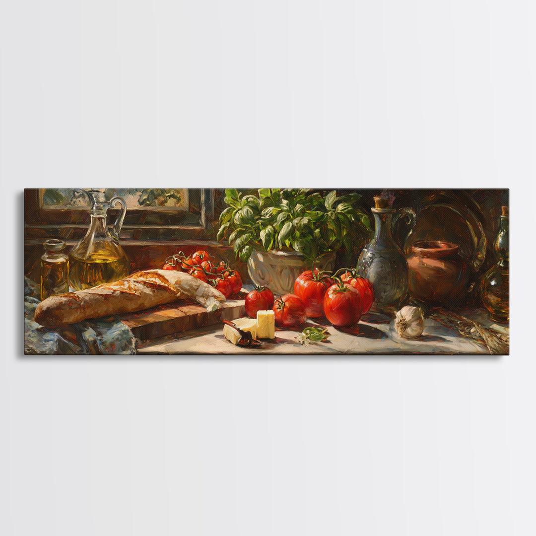 Baguette and Butter Still Life on Marble Canvas Print, Bakery Art, Kids Art, Bakery Decor, Fine Art, Patisserie, BAK-3x1-24