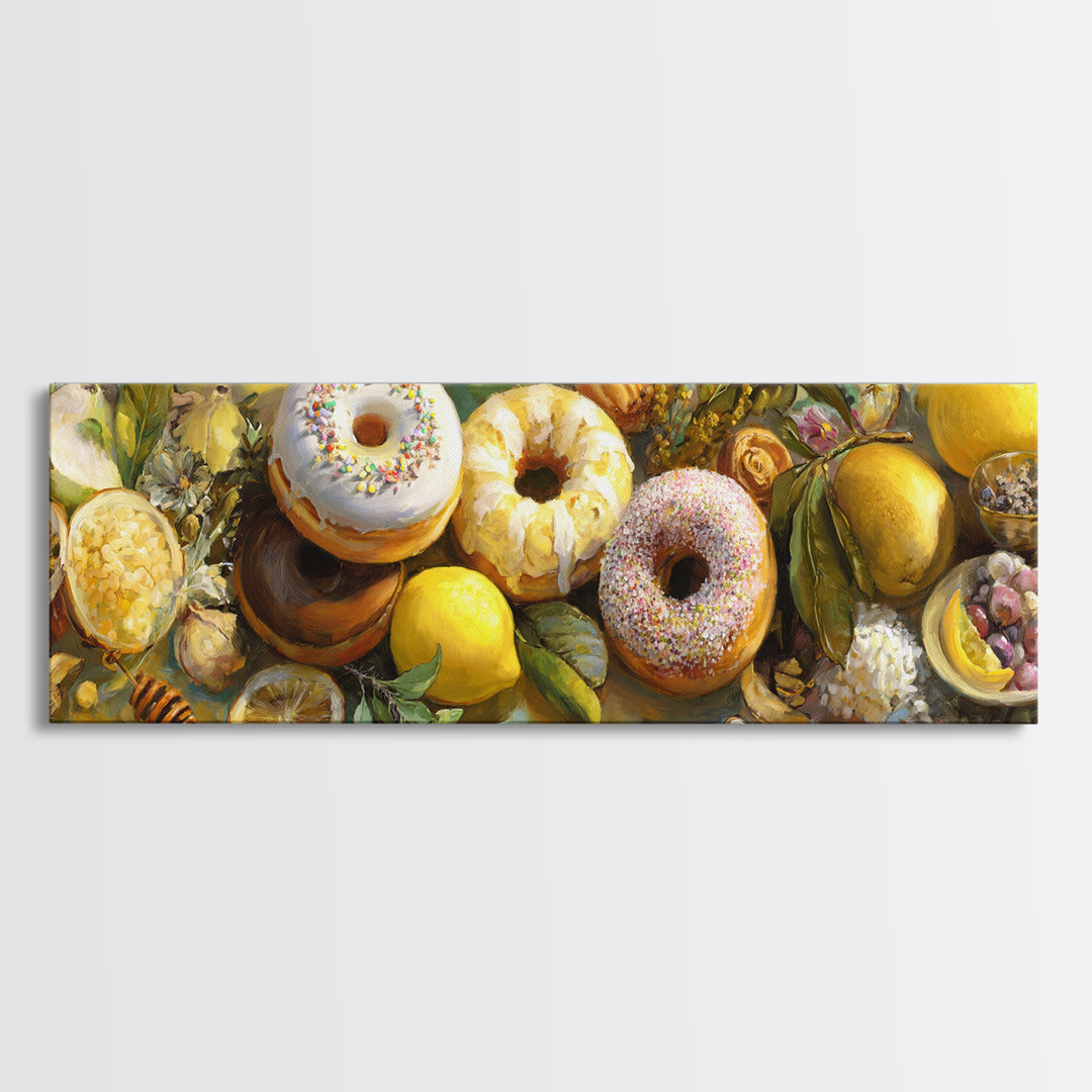 Whimsical Donut Assortment Canvas Print, Bakery Art, French Wall Art, Bakery Decor, Abstract Art, Patisserie, Room Decor, BAK-3x1-25