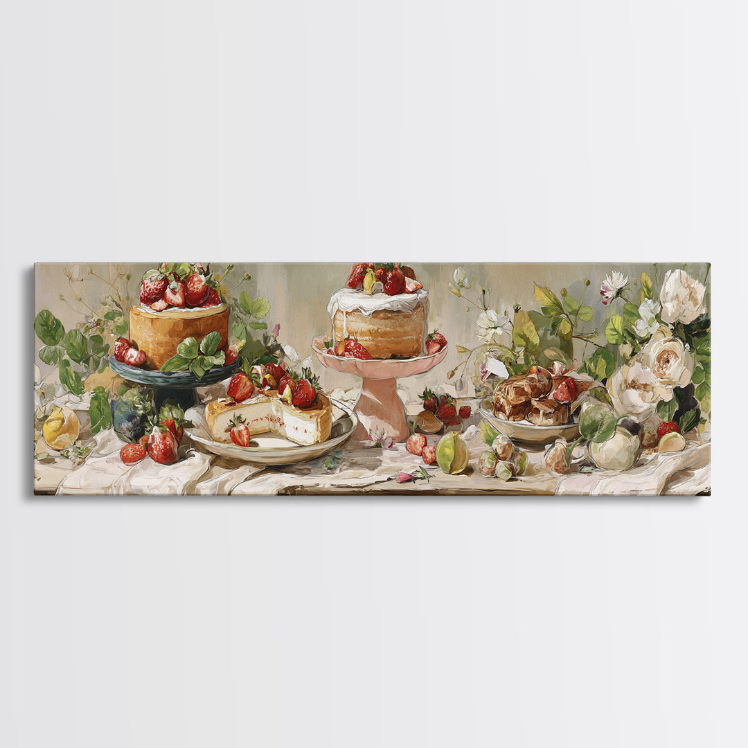 Pastel Cake Stand Canvas Print, Bakery Art, Watercolor Print, Bakery Decor, Oil Painting, Patisserie, Fine Art Print, BAK-3x1-29