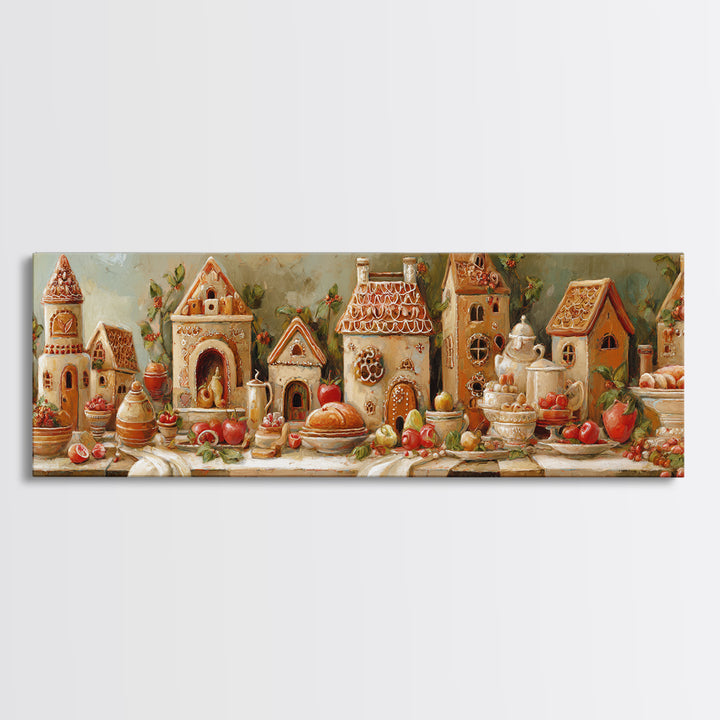 Gingerbread Houses in Charming Folk Art Style Canvas Print, Bakery Art, Printable Wall Art, Bakery Decor, Fine Art, Patisserie, BAK-3x1-30