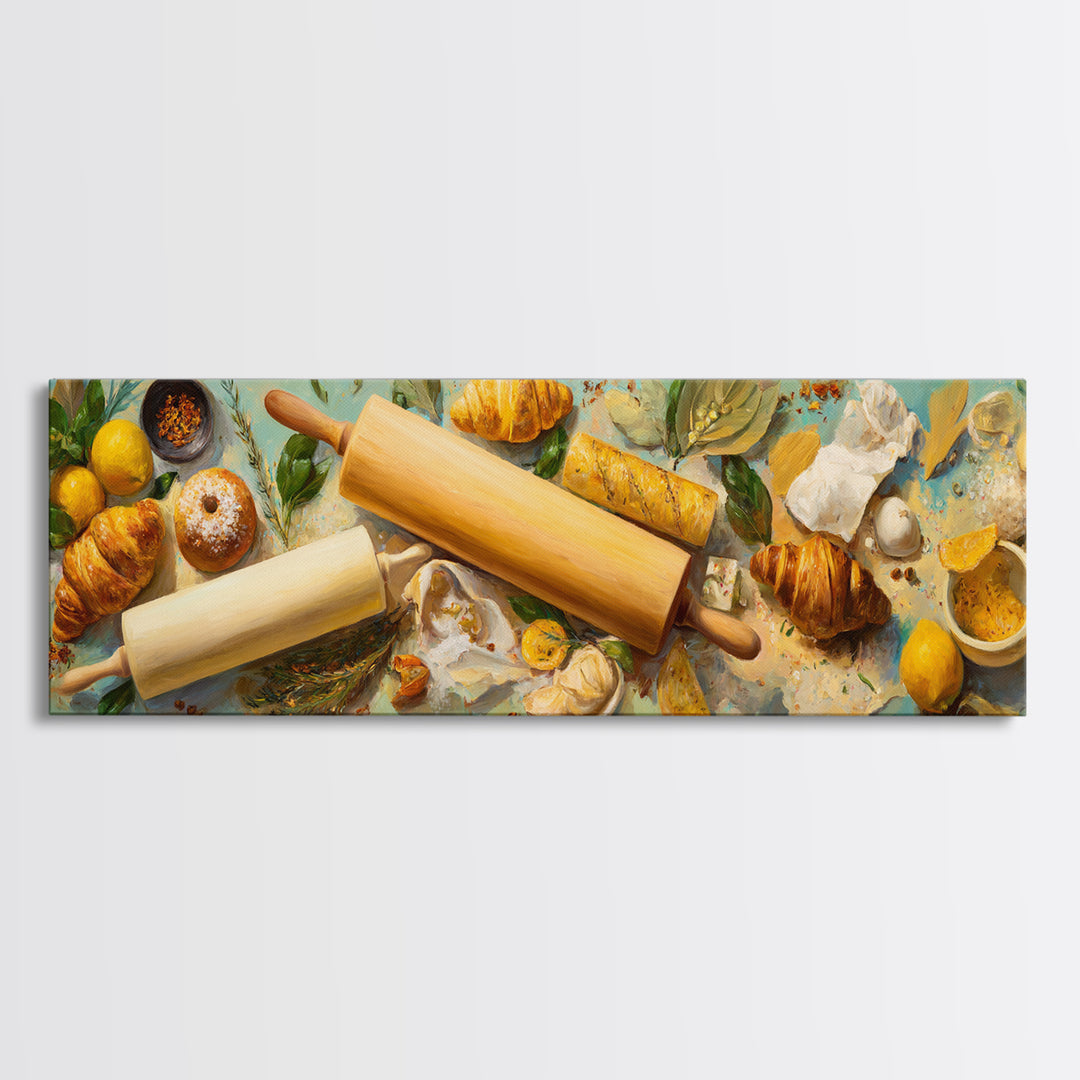 Patisserie Pattern of Rolling Pins and Pastries Canvas Print, Bakery Art, Aesthetic Wall Art, Bakery Decor, Patisserie, BAK-3x1-37