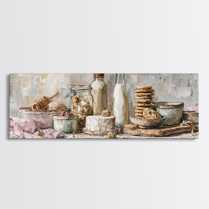 Milk Bottle and Cookies Nostalgic Still Life Canvas Print, Bakery Art, Kitchen Wall Decor, Bakery Decor, Fine Art, Patisserie, BAK-3x1-38