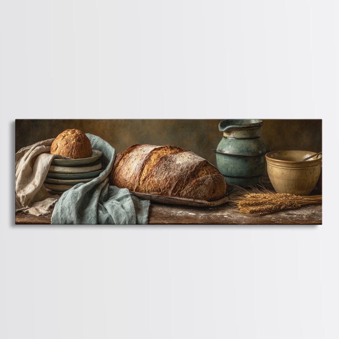 Rustic Loaf of Bread Framed Canvas Print, Bakery Art, Modern Decor, Bakery Decor, Fine Art, Patisserie, Wall Decor, Art Print, BAK-3x1-44