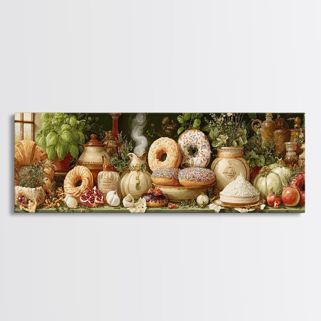 Whimsical Donut Assortment Canvas Print, Bakery Art, French Wall Art, Bakery Decor, Abstract Art, Patisserie, Room Decor, BAK-3x1-49