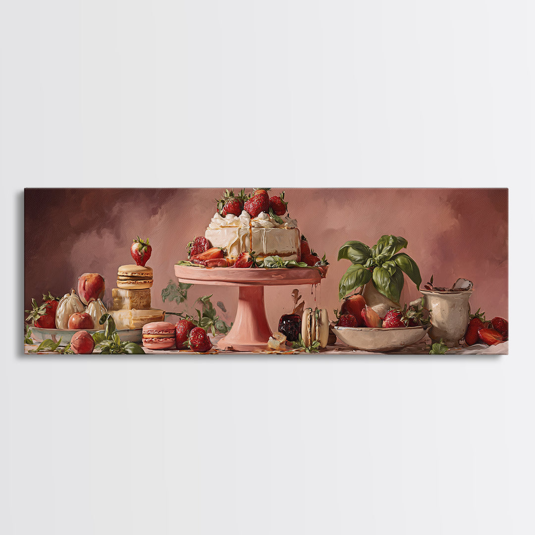 Pastel Cake Stand Framed Canvas Print, Bakery Art, Food Art, Bakery Decor, Watercolor Art, Patisserie, Kids Art, BAK-3x1-5