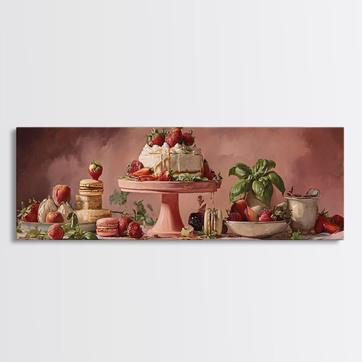 Pastel Cake Stand Framed Canvas Print, Bakery Art, Food Art, Bakery Decor, Watercolor Art, Patisserie, Kids Art, BAK-3x1-5