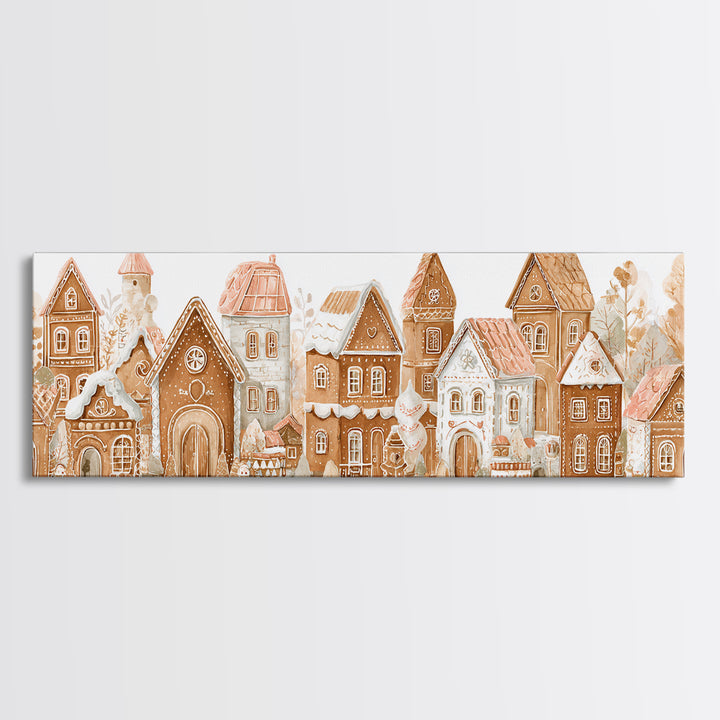 Gingerbread Houses in Charming Folk Art Style Canvas Print, Bakery Art, Kids Art, Bakery Decor, Fine Art, Patisserie, BAK-3x1-54