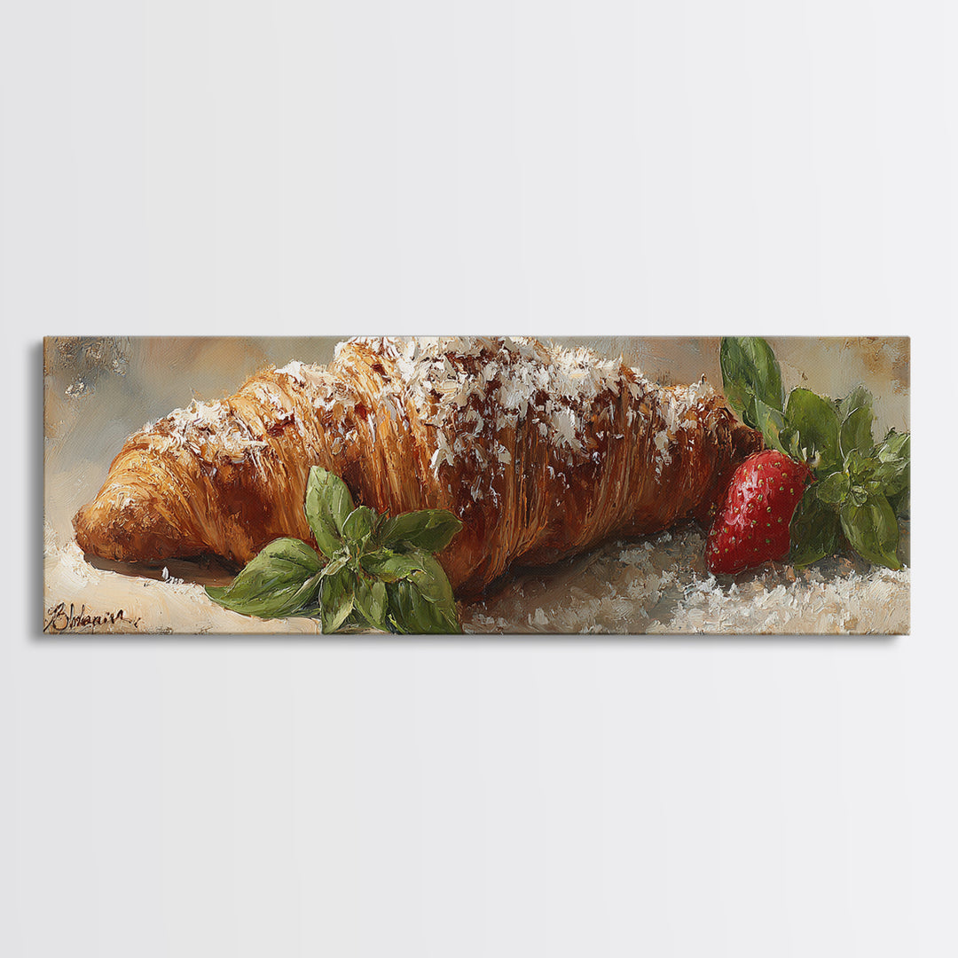 Almond Croissant Closeup Framed Canvas Print, Bakery Art, Print, Bakery Decor, Fine Art, Patisserie, Food Art, Kitchen Print, BAK-3x1-55