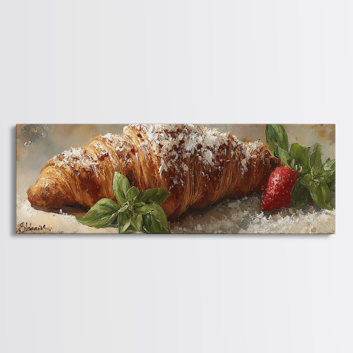 Almond Croissant Closeup Framed Canvas Print, Bakery Art, Print, Bakery Decor, Fine Art, Patisserie, Food Art, Kitchen Print, BAK-3x1-55
