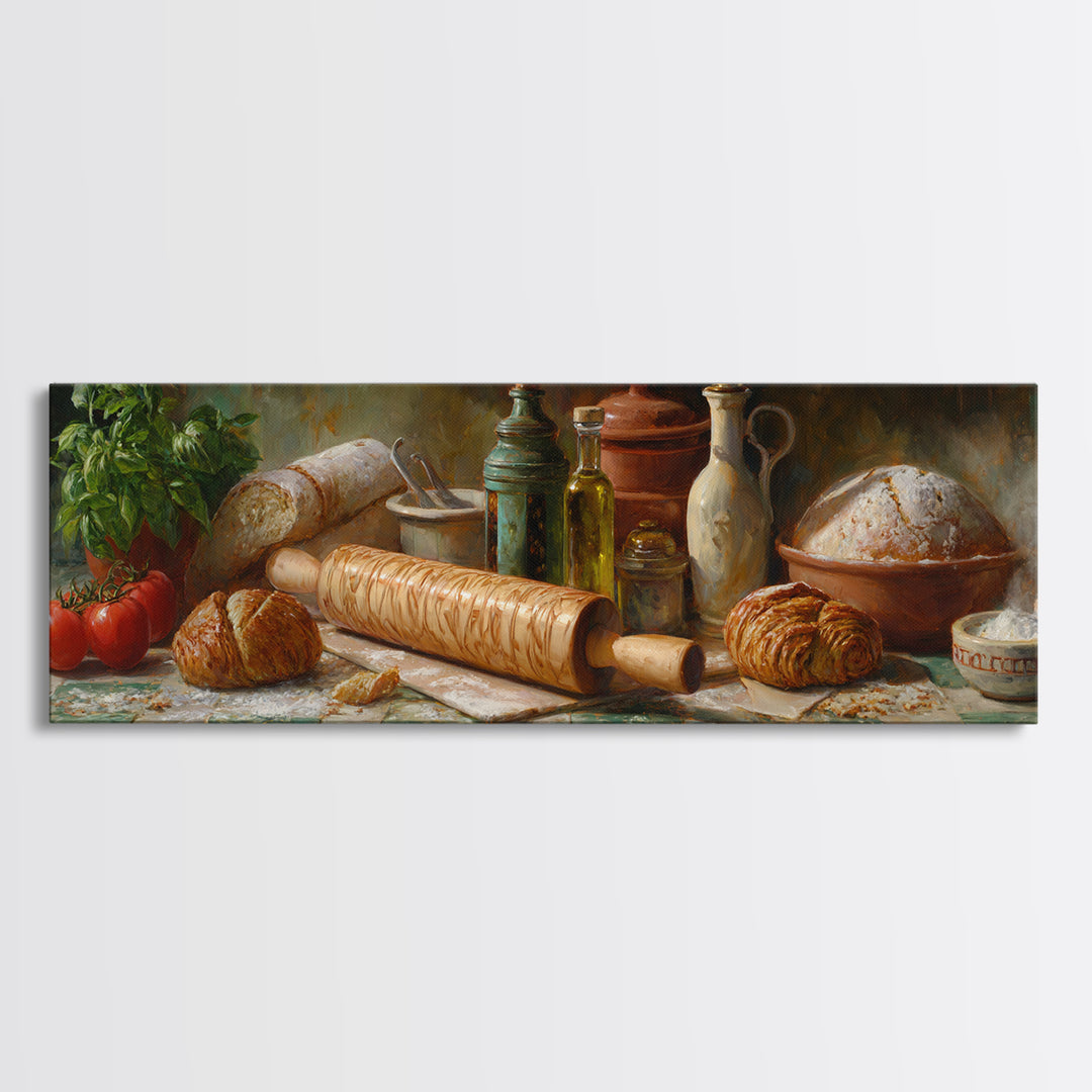 Patisserie Pattern of Rolling Pins and Pastries Canvas Print, Bakery Art, Bakery, Bakery Decor, Oil Painting, Patisserie, BAK-3x1-61