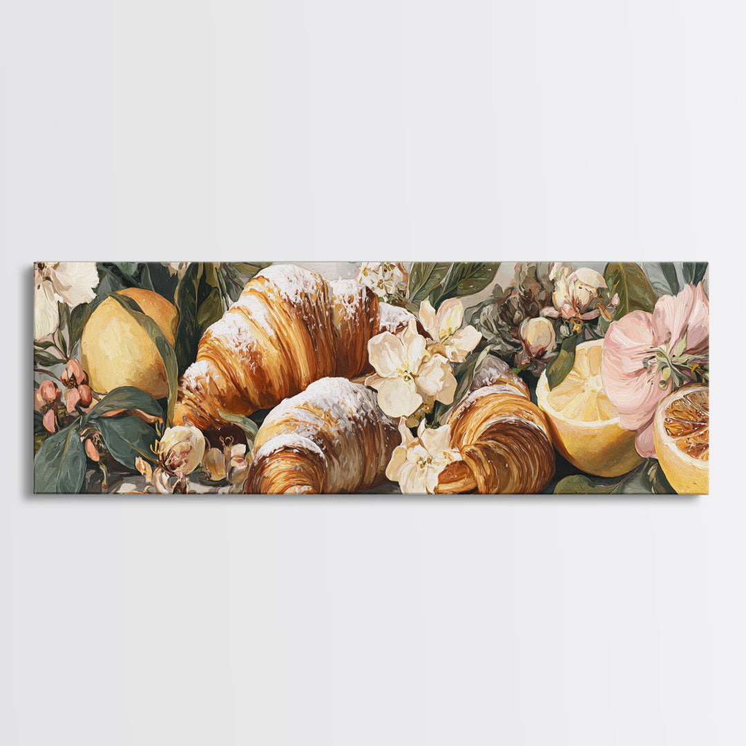 Almond Croissant Closeup Framed Canvas Print, Bakery Art, Statement Artwork, Bakery Decor, Fine Art, Patisserie, Art Print, BAK-3x1-7