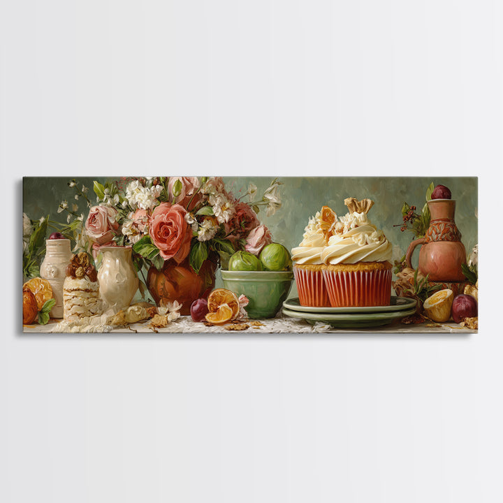Cupcake Bouquet Painted Canvas Print, Bakery Art, Kitchen Wall Decor, Bakery Decor, Fine Art, Patisserie, Whimsical Wall Art, BAK-3x1-71