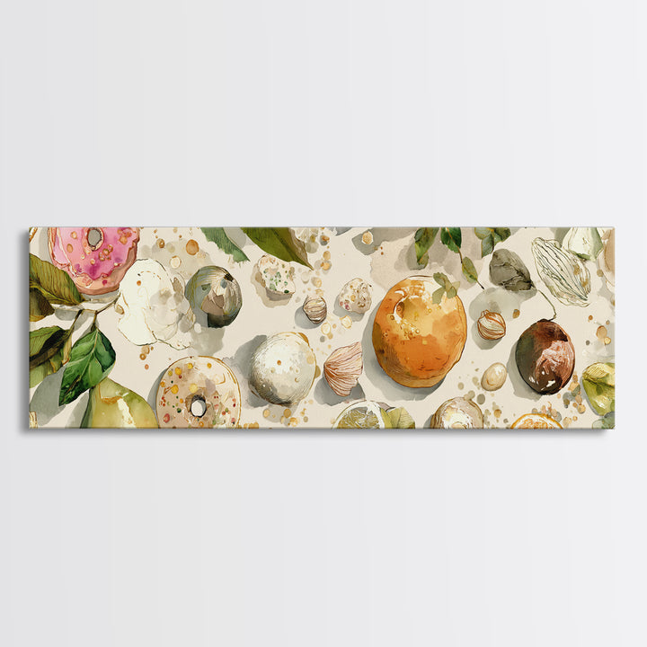 Whimsical Donut Assortment Framed Canvas Print, Bakery Art, Neutral Decor, Bakery Decor, Fine Art, Patisserie, Home Decor, BAK-3x1-73