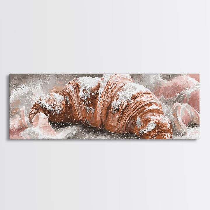 Almond Croissant Closeup Framed Canvas Print, Bakery Art, Kitchen Prints, Bakery Decor, Oil Painting, Patisserie, Fine Art, BAK-3x1-79