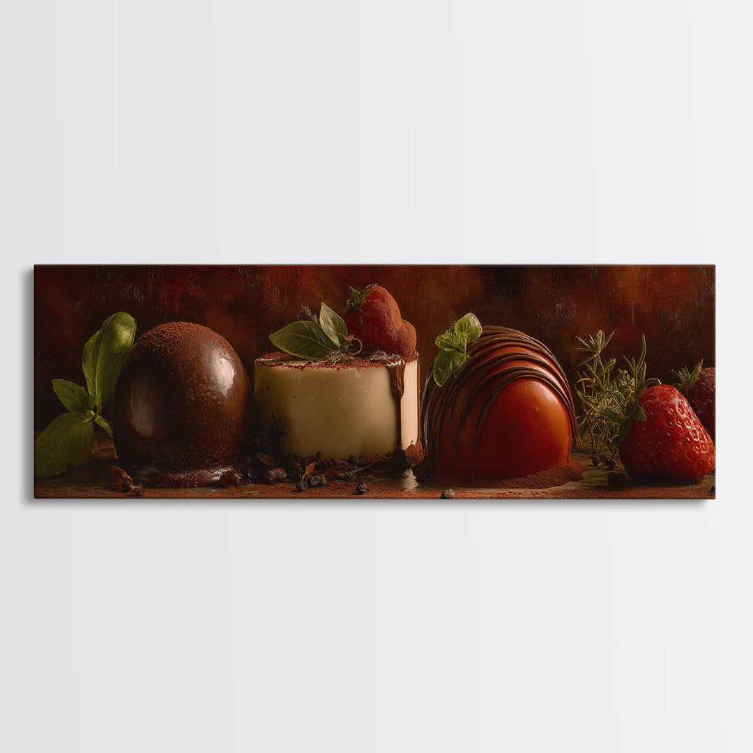 Chocolate Truffle Still Life Canvas Print, Bakery Art, Kitchen Art, Bakery Decor, Fine Art, Patisserie, Neutral Wall Art, BAK-3x1-83