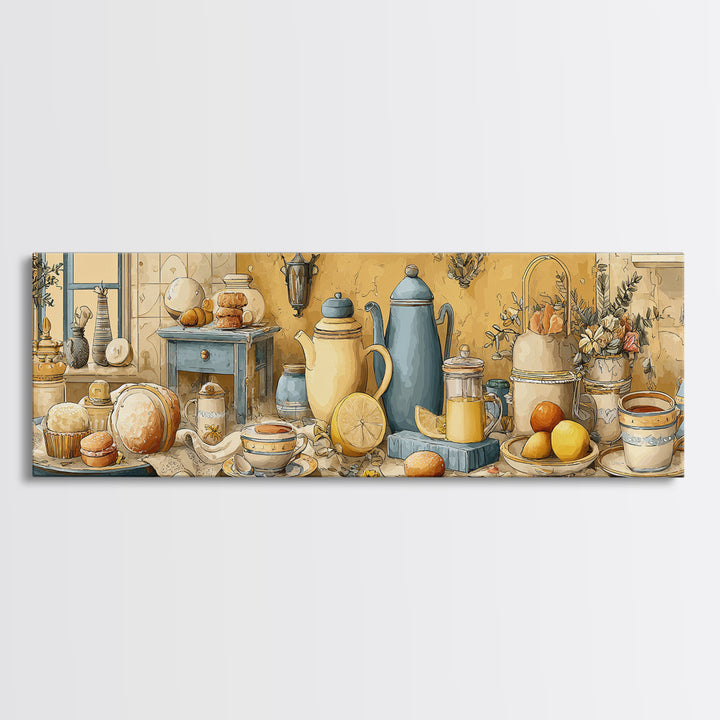 Tea and Scone Arrangement Framed Canvas Print, Bakery Art, Printable Wall Art, Bakery Decor, Patisserie, Coffee Wall Art, BAK-3x1-84