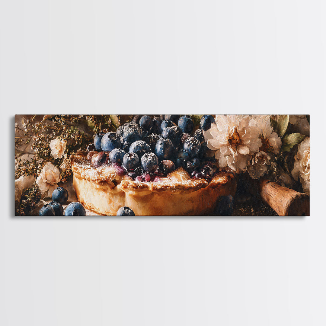 Blueberry Galette with Rustic Farmhouse Texture Framed Canvas Print, Bakery Art, Watercolor Painting, Bakery Decor, Patisserie, BAK-3x1-87