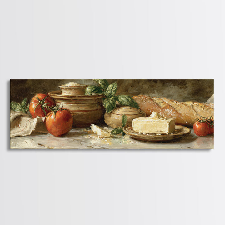 Baguette and Butter Still Life on Marble Canvas Print, Bakery Art, Textured Painting, Bakery Decor, Fine Art, Patisserie, BAK-3x1-96