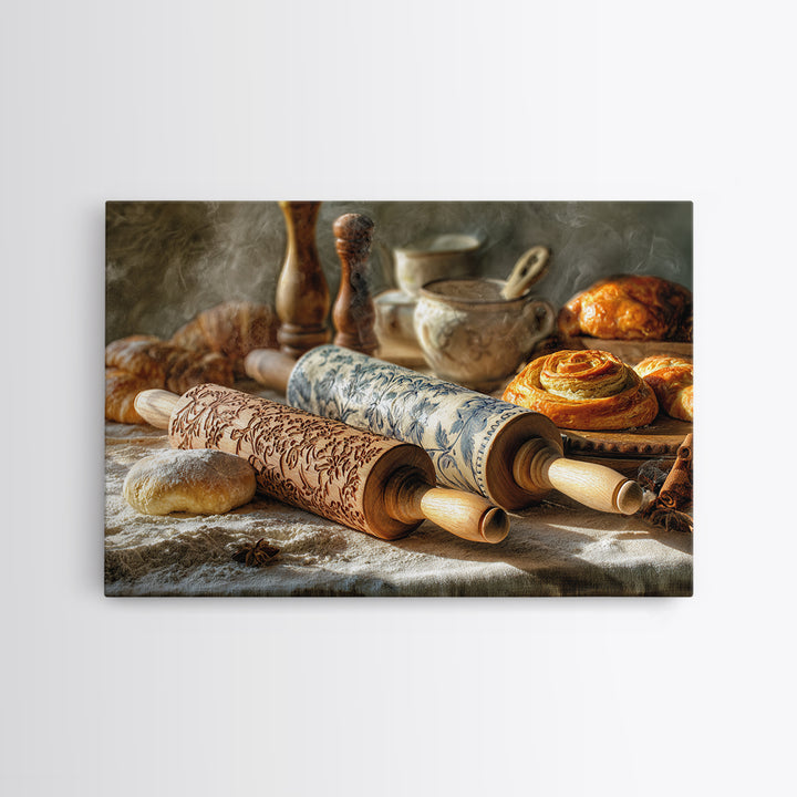 Patisserie Pattern of Rolling Pins and Pastries Canvas Print, Bakery Art, Kitchen Art Print, Bakery Decor, Fine Art, Patisserie, BAK-3x2-1