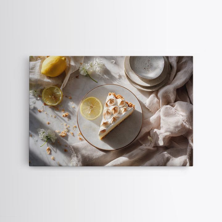 Lemon Meringue Pie Slice Framed Canvas Print, Bakery Art, Kitchen Wall Decor, Bakery Decor, Patisserie, Whimsical Wall Art, BAK-3x2-14
