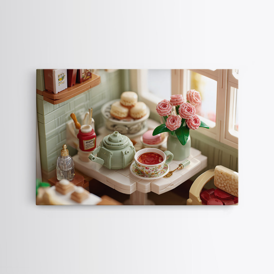 Tea and Scone Arrangement Framed Canvas Print, Bakery Art, Whimsical Wall Art, Bakery Decor, Fine Art, Patisserie, Luxury Decor, BAK-3x2-24