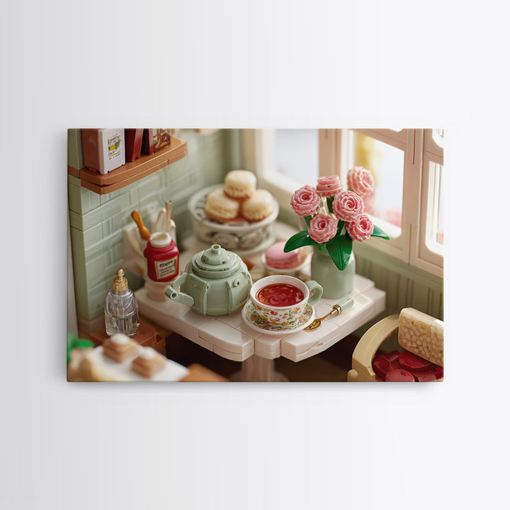 Tea and Scone Arrangement Framed Canvas Print, Bakery Art, Whimsical Wall Art, Bakery Decor, Fine Art, Patisserie, Luxury Decor, BAK-3x2-24