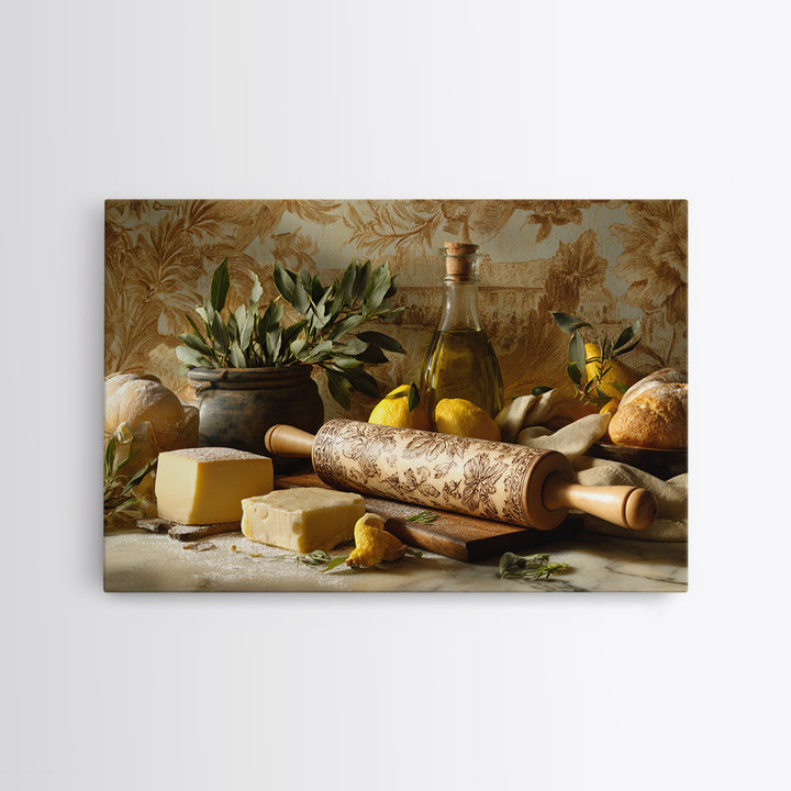 Patisserie Pattern of Rolling Pins and Pastries Framed Canvas Print, Bakery Art, French Wall Art, Bakery Decor, Abstract Art, BAK-3x2-25