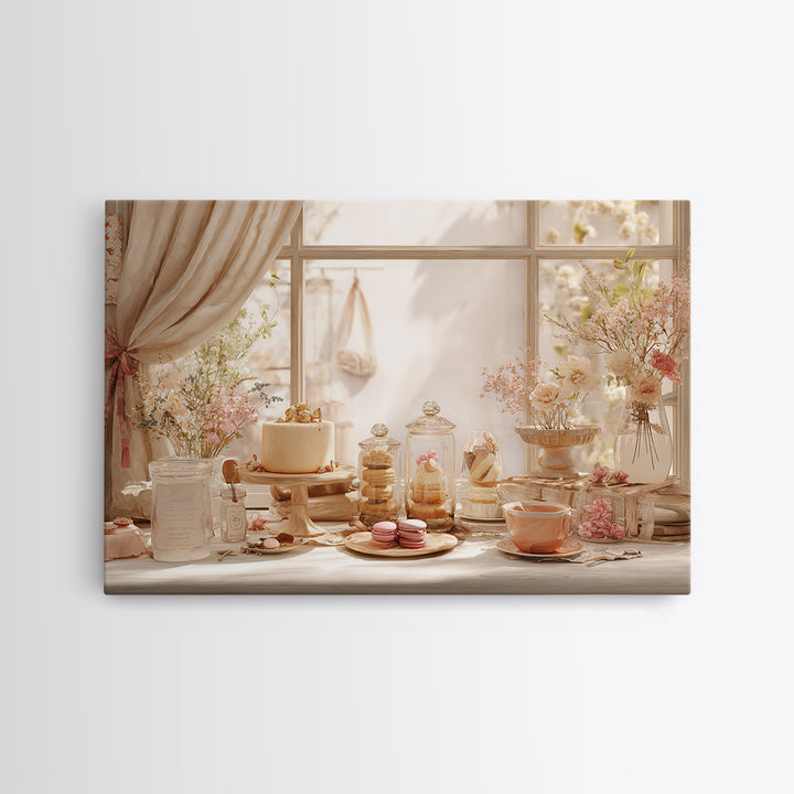 French Patisserie Window Display of Pastel Pastries Canvas Print, Bakery Art, Neutral Wall Art, Bakery Decor, Patisserie, BAK-3x2-30