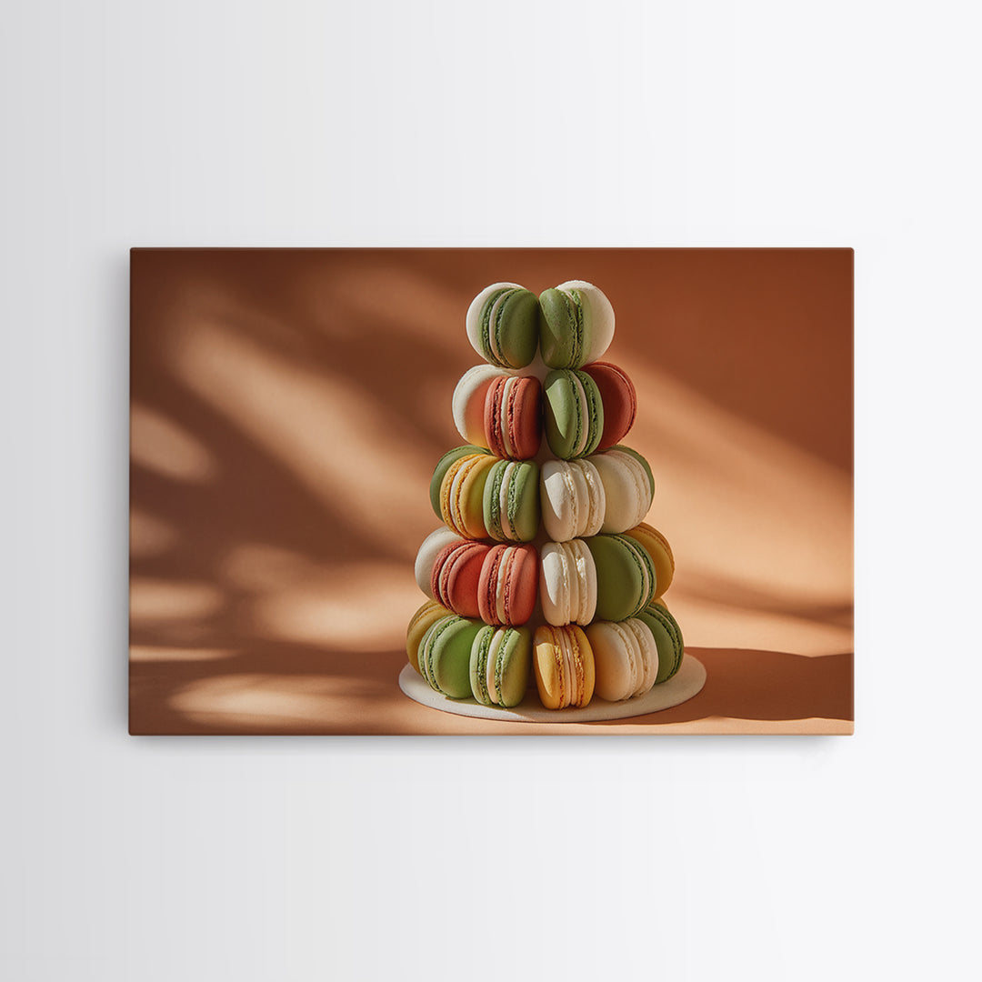 Single Perfect Macaron Tower Framed Canvas Print, Bakery Art, Statement Artwork, Bakery Decor, Fine Art, Patisserie, Art Print, BAK-3x2-31