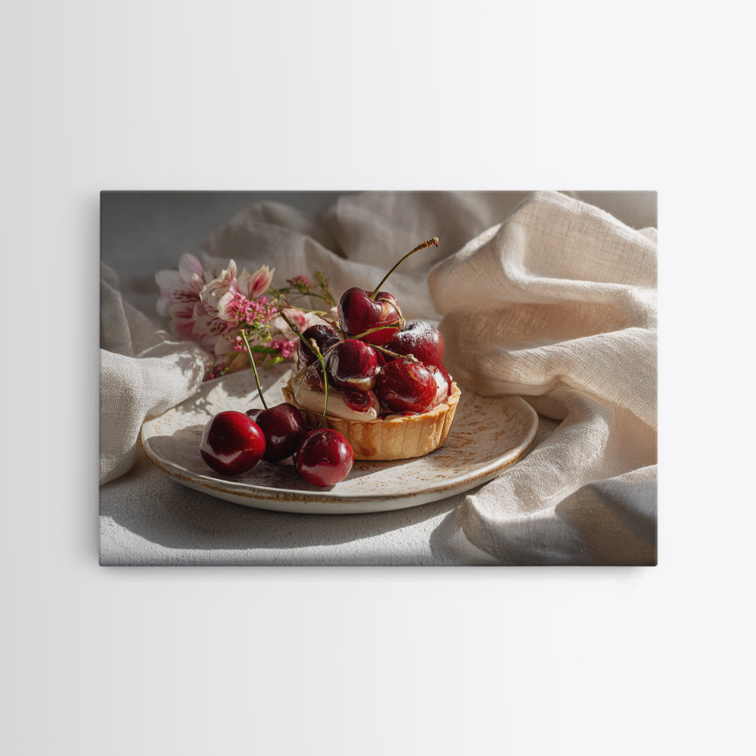 Cherry Tart Still Life Canvas Print, Bakery Art, Kids Art, Bakery Decor, Fine Art, Patisserie, Minimalist Decor, BAK-3x2-33