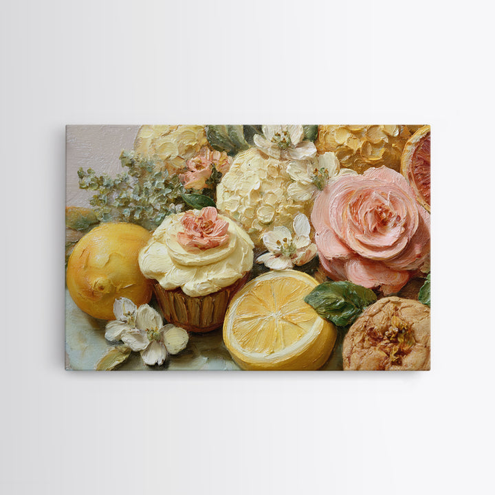 Cupcake Bouquet Painted Framed Canvas Print, Bakery Art, Room Decor, Bakery Decor, Fine Art, Patisserie, Digital Print, BAK-3x2-35