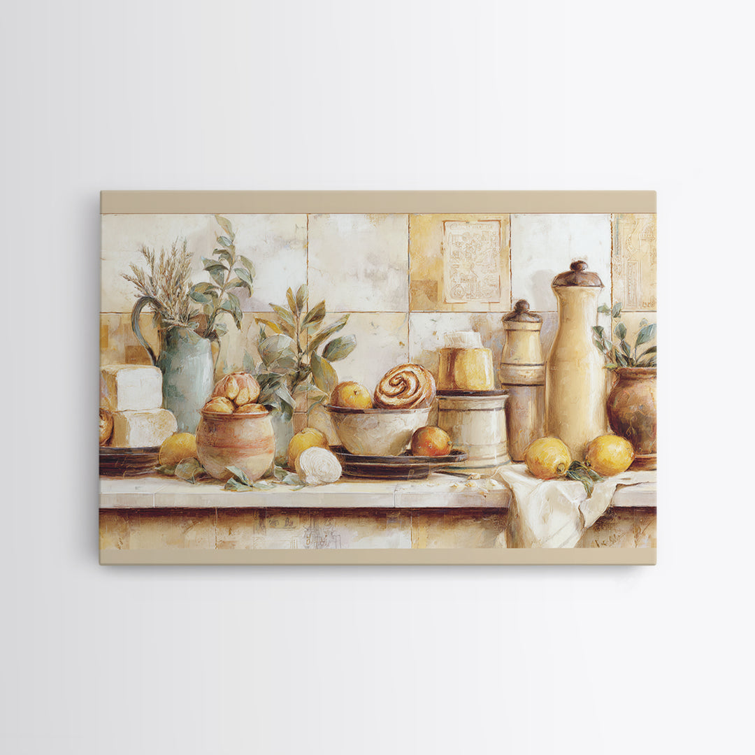 Cinnamon Rolls in a Warm Country Kitchen Framed Canvas Print, Bakery Art, Contemporary Art, Bakery Decor, Fine Art, Patisserie, BAK-3x2-39