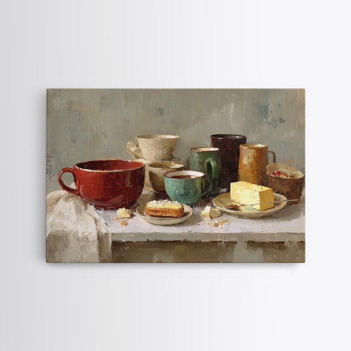 Painterly Eclair and Coffee Still Life Framed Canvas Print, Bakery Art, Bakery, Bakery Decor, Oil Painting, Patisserie, BAK-3x2-40