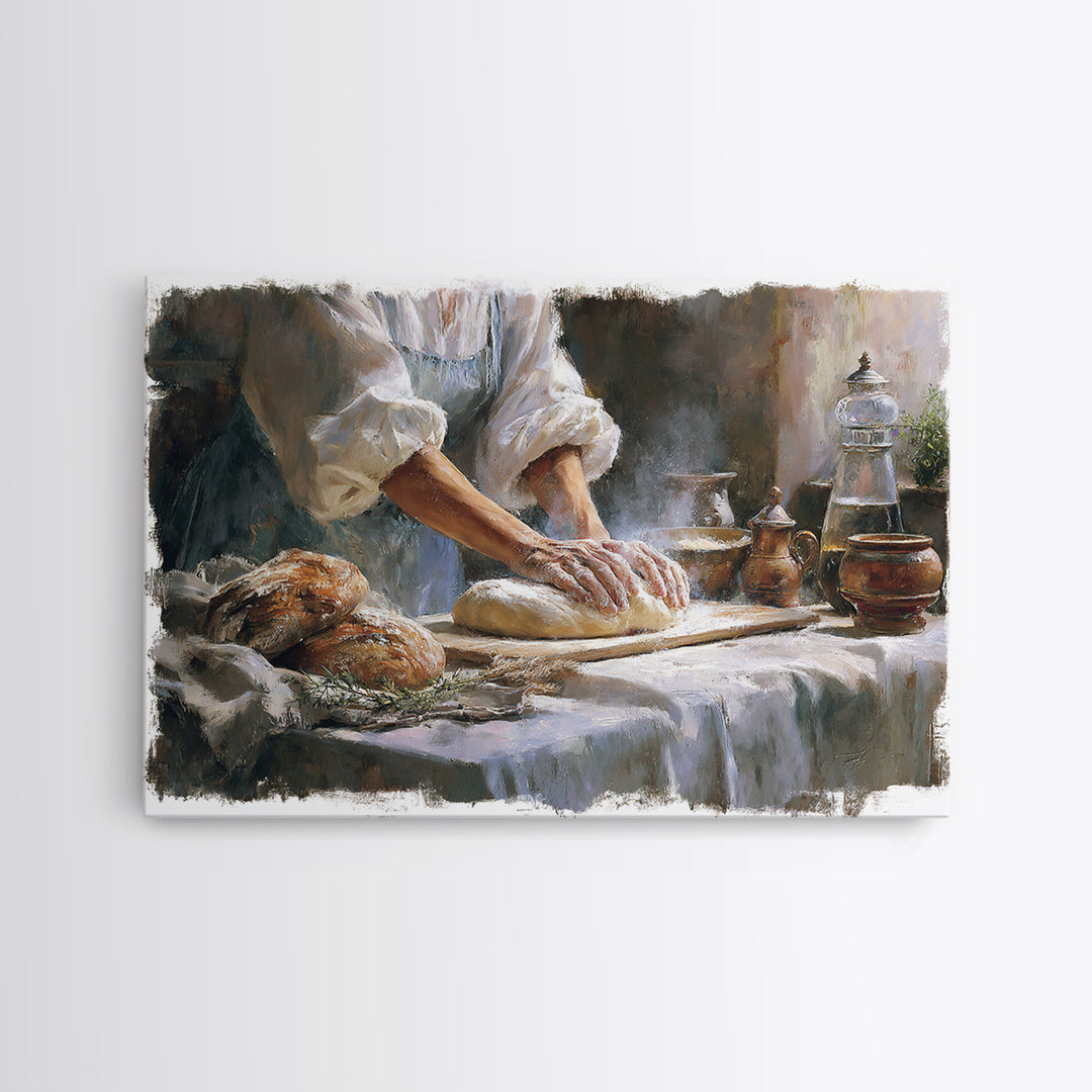 Baker Hands Shaping Dough Framed Canvas Print, Bakery Art, Gallery Decor, Bakery Decor, Fine Art, Patisserie, Wall Art, BAK-3x2-45