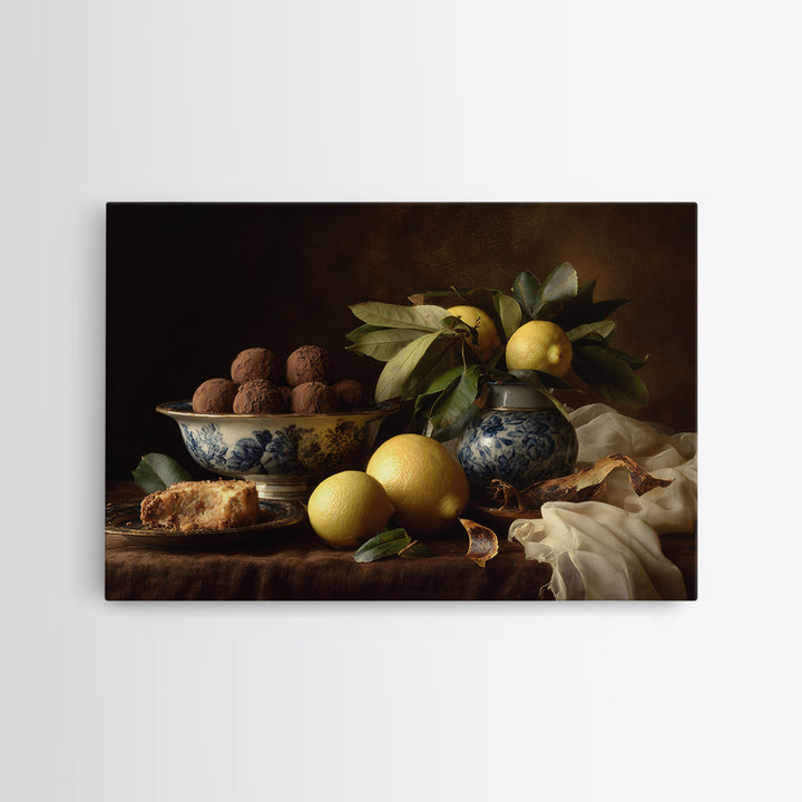 Chocolate Truffle Still Life Framed Canvas Print, Bakery Art, Kitchen Wall Art, Bakery Decor, Oil Painting, Patisserie, BAK-3x2-47