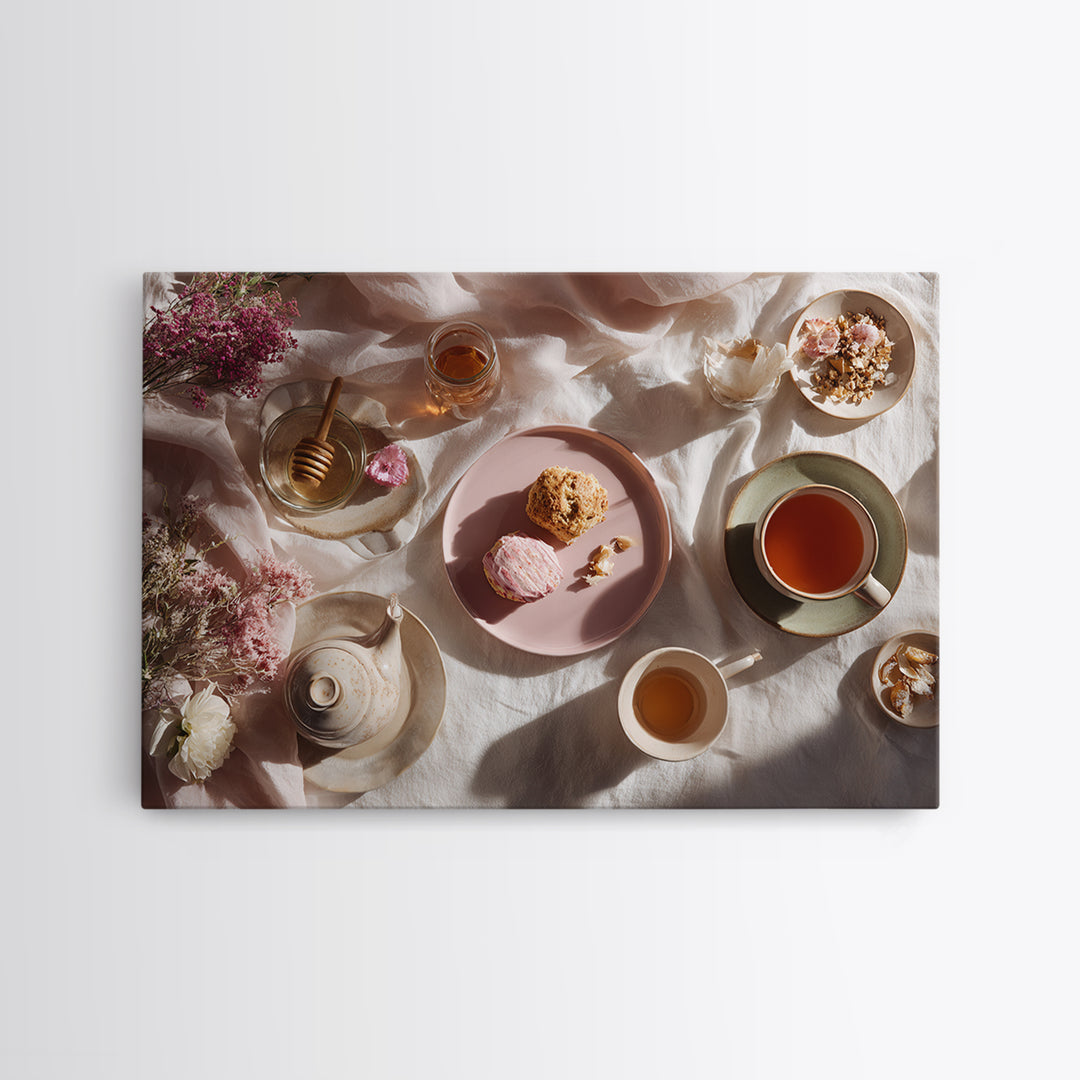 Tea and Scone Arrangement Canvas Print, Bakery Art, Gallery Decor, Bakery Decor, Fine Art, Patisserie, Wall Art, Home Decor, BAK-3x2-48