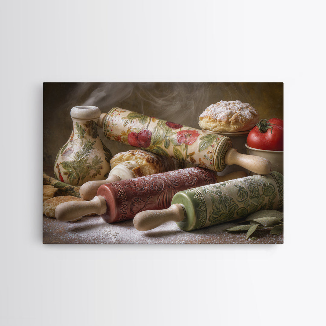 Patisserie Pattern of Rolling Pins and Pastries Canvas Print, Bakery Art, Neutral Decor, Bakery Decor, Fine Art, Patisserie, BAK-3x2-49