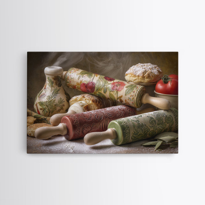Patisserie Pattern of Rolling Pins and Pastries Canvas Print, Bakery Art, Neutral Decor, Bakery Decor, Fine Art, Patisserie, BAK-3x2-49