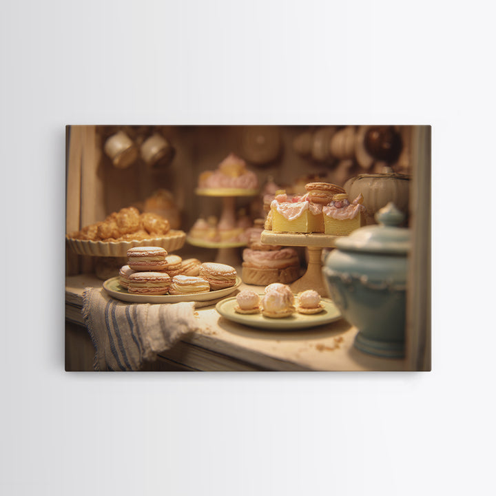 French Patisserie Window Display of Pastel Pastries Canvas Print, Bakery Art, Neutral Wall Art, Bakery Decor, Patisserie, BAK-3x2-54