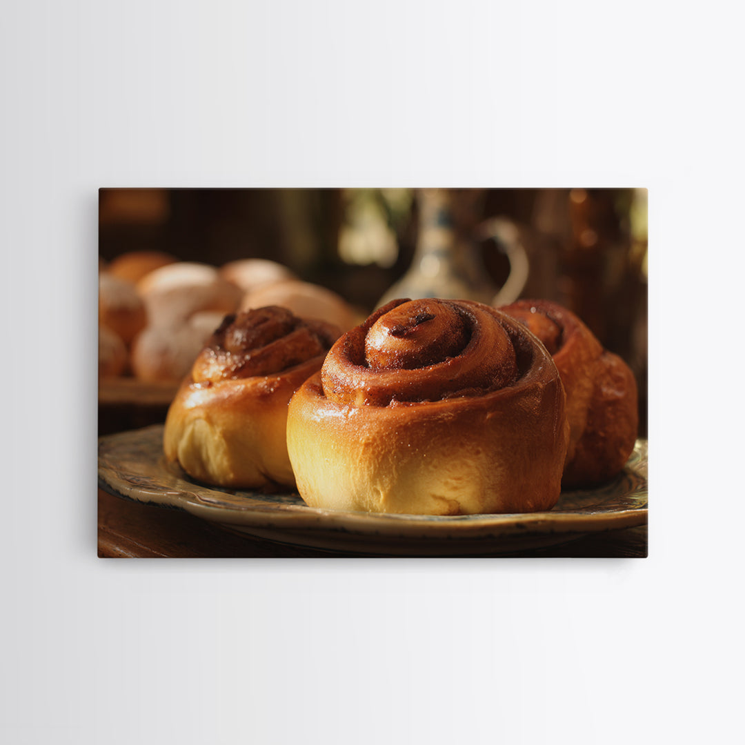 Cinnamon Rolls in a Warm Country Kitchen Framed Canvas Print, Bakery Art, Neutral Wall Art, Bakery Decor, Fine Art, Patisserie, BAK-3x2-63