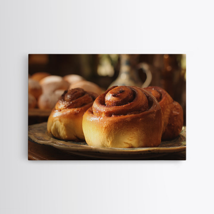 Cinnamon Rolls in a Warm Country Kitchen Framed Canvas Print, Bakery Art, Neutral Wall Art, Bakery Decor, Fine Art, Patisserie, BAK-3x2-63