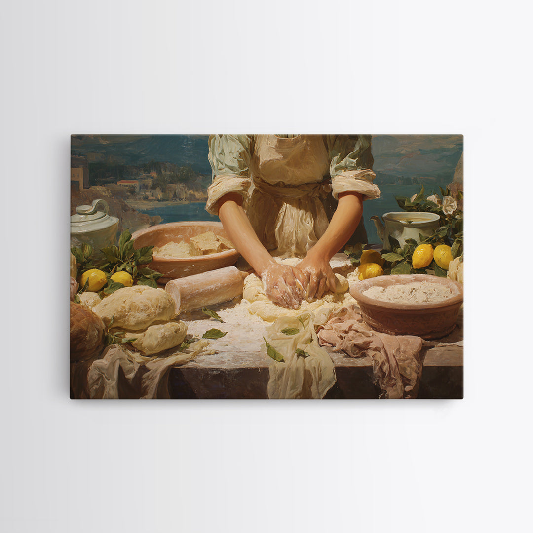 Baker Hands Shaping Dough Framed Canvas Print, Bakery Art, Gallery Decor, Bakery Decor, Fine Art, Patisserie, Wall Art, BAK-3x2-69