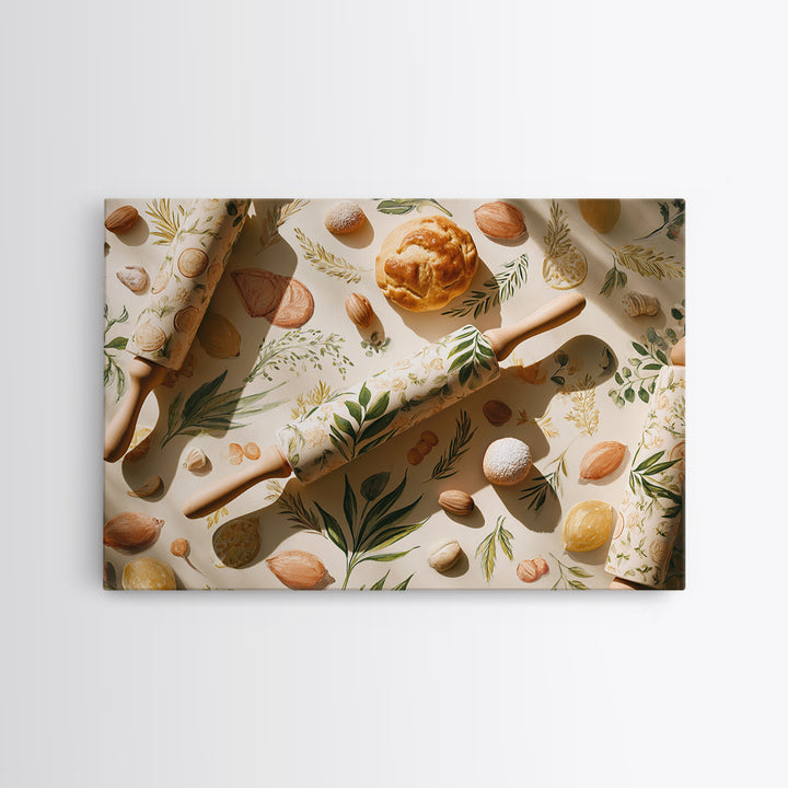 Patisserie Pattern of Rolling Pins and Pastries Canvas Print, Bakery Art, Neutral Decor, Bakery Decor, Fine Art, Patisserie, BAK-3x2-73