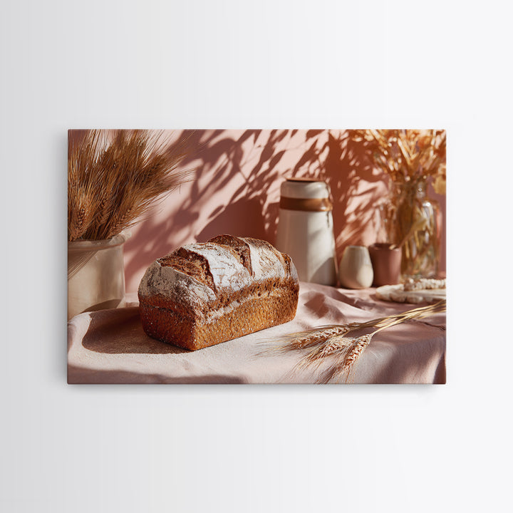Rustic Loaf of Bread Framed Canvas Print, Bakery Art, Watercolor Print, Bakery Decor, Oil Painting, Patisserie, Fine Art Print, BAK-3x2-8