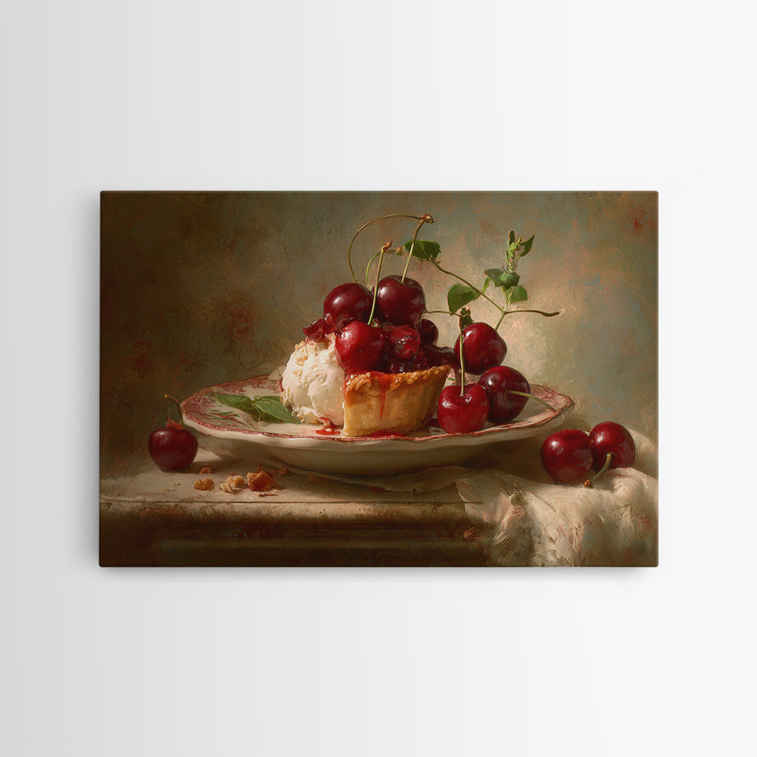 Cherry Tart Still Life Framed Canvas Print, Bakery Art, Fine Art Print, Bakery Decor, Fine Art, Patisserie, Printable Wall Art, BAK-3x2-81