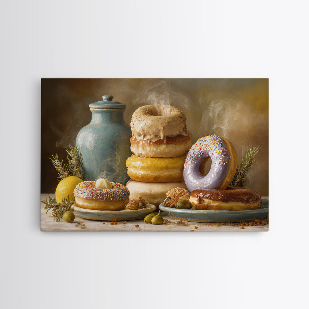 Whimsical Donut Assortment Framed Canvas Print, Bakery Art, Statement Artwork, Bakery Decor, Fine Art, Patisserie, Art Print, BAK-3x2-85