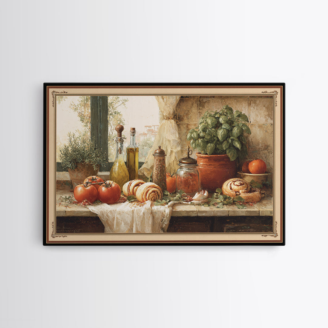 Cinnamon Rolls in a Warm Country Kitchen Framed Canvas Print, Bakery Art, Wall Decor, Bakery Decor, Fine Art, Patisserie, BAK-3x2-87