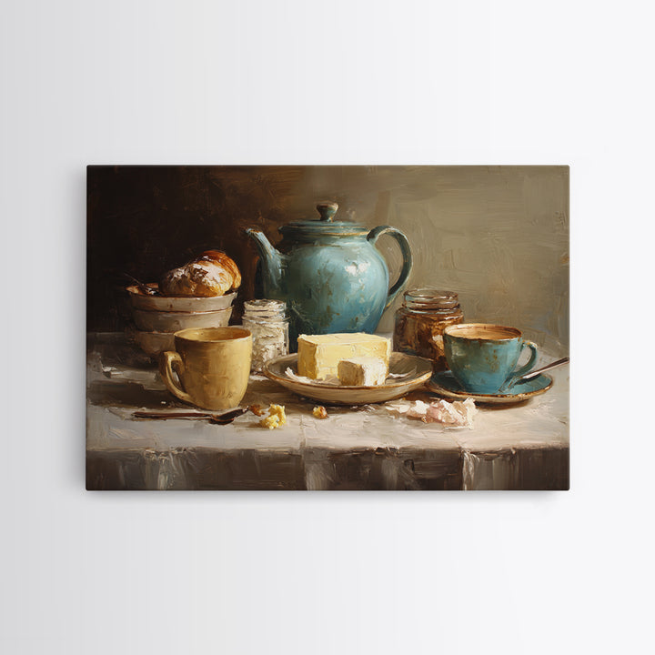 Painterly Eclair and Coffee Still Life Canvas Print, Bakery Art, Print, Bakery Decor, Fine Art, Patisserie, Food Art, BAK-3x2-88