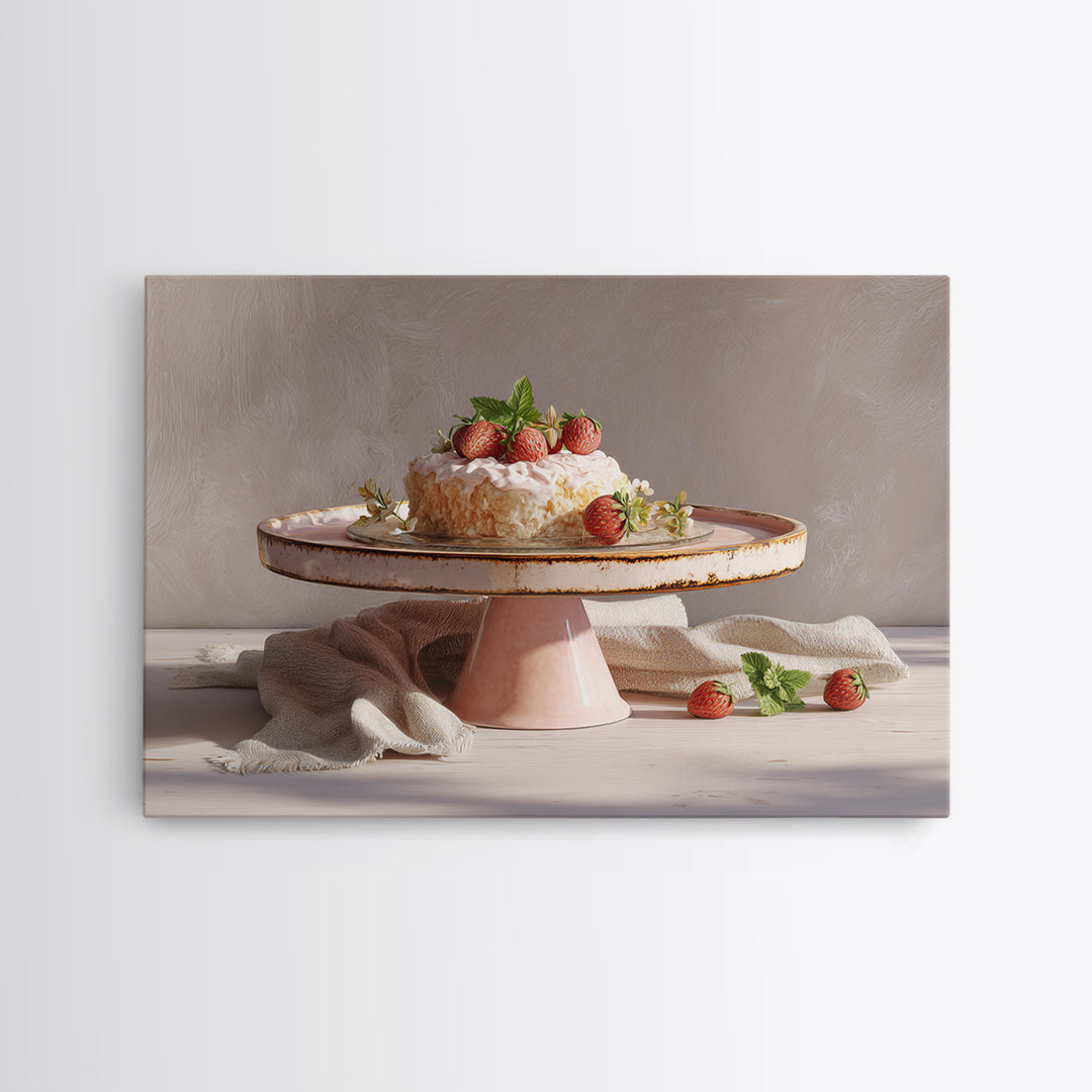 Pastel Cake Stand Canvas Print, Bakery Art, Boho Decor, Bakery Decor, Oil Painting, Patisserie, Kitchen Decor, BAK-3x2-89