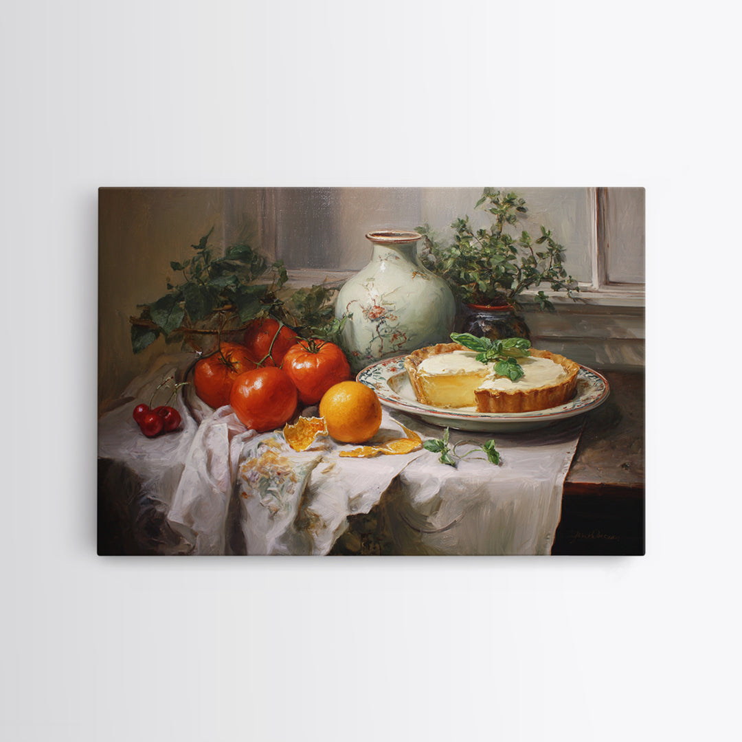 Cherry Tart Still Life Framed Canvas Print, Bakery Art, Neutral Wall Art, Bakery Decor, Fine Art, Patisserie, Statement Artwork, BAK-3x2-9